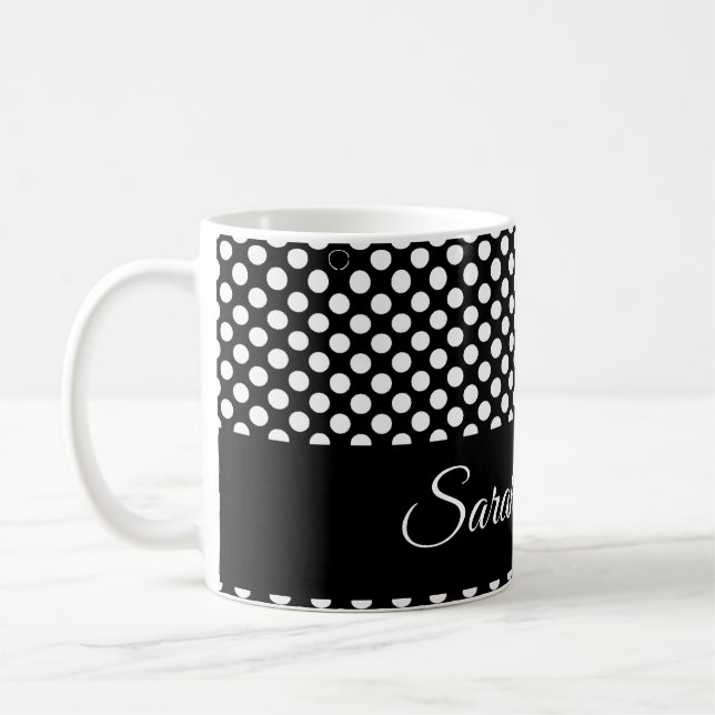 Mug pois noir et blanc monochrome (Gauche)