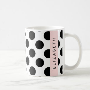 Mug Pois noirs et blancs, pointillés, Votre nom