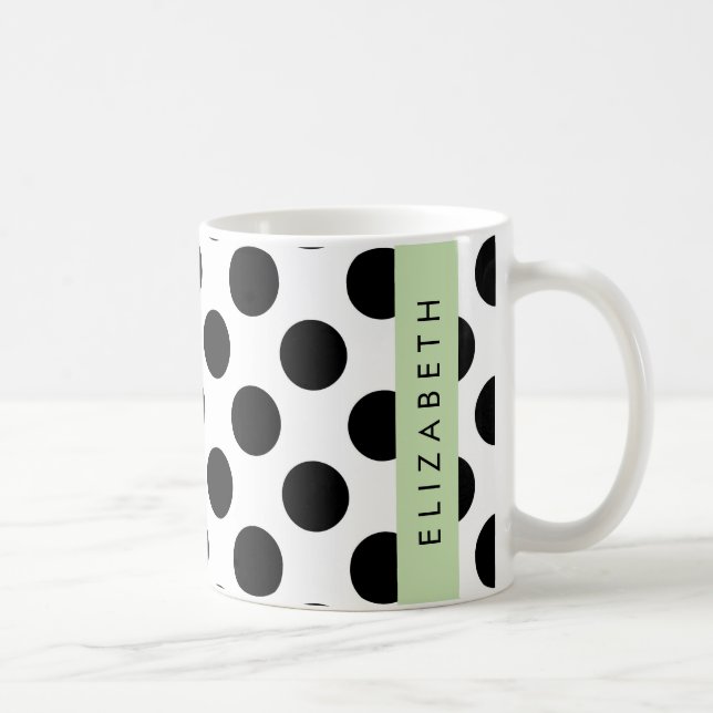 Mug Pois noirs et blancs, pointillés, Votre nom (Droite)