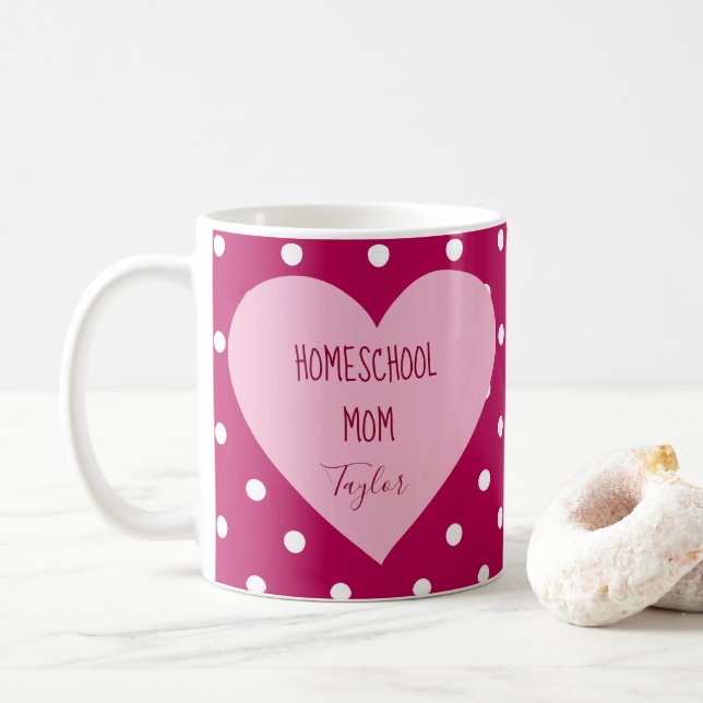 Mug Pois rose Homeschool Maman Coeur (Avec donut)