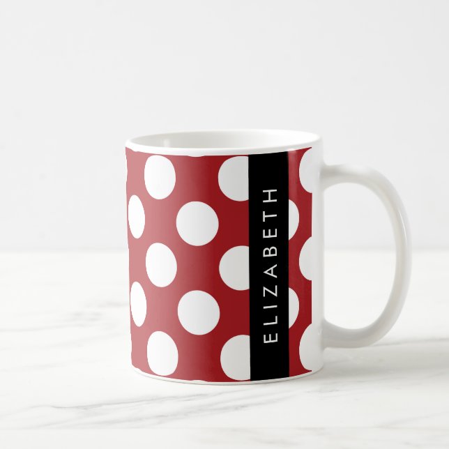 Mug Pois Rouges, Motif Polka Dot, Votre Nom (Droite)