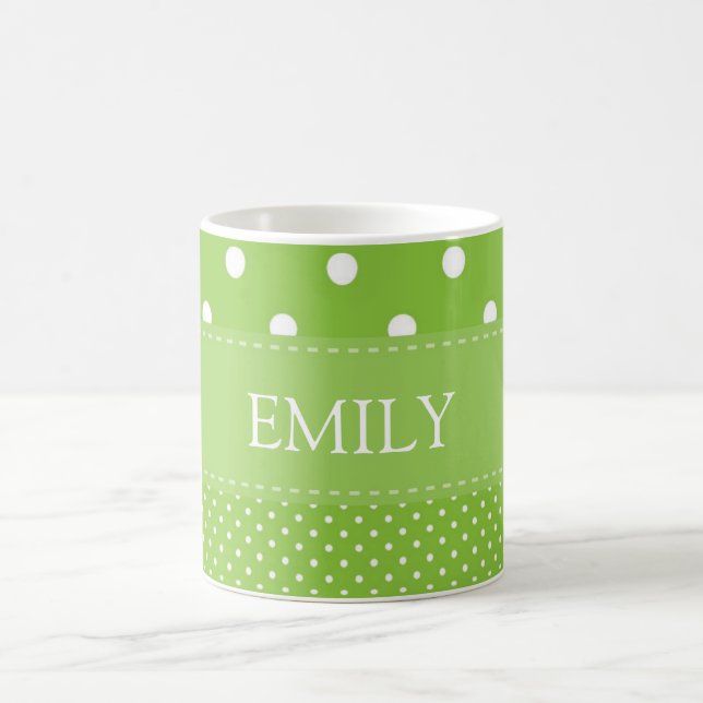 Mug Pois verts simples et élégants personnalisés (Centre)