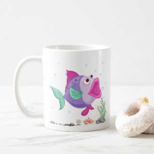 Mug Poisson avec bulles à bouche ouverte et flore sous