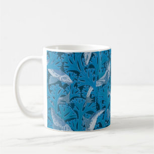 Mug Poisson bleu vintage et algues : Art Nouveau Nauti