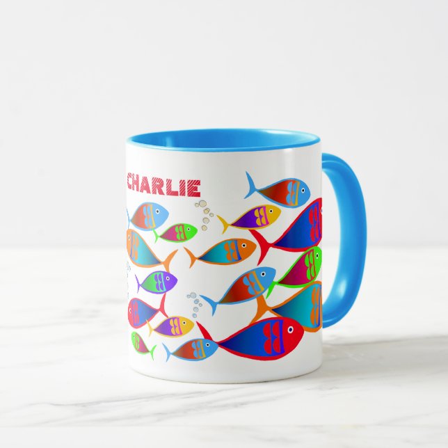 Mug Poisson coloré Texte personnalisé (Devant droit)