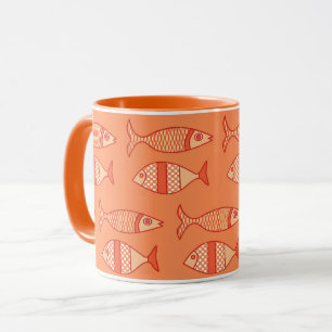 Mug Poisson moderne rétro, Corail clair Orange & Tange