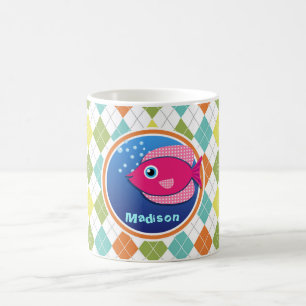 Mug Poissons roses sur le motif à motifs de losanges