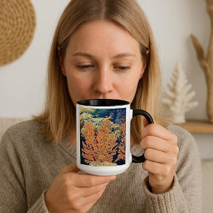 Mug Poissons tropicaux Corail coloré récif Bleu profon