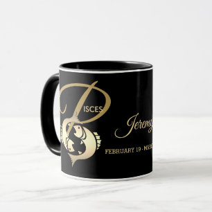 Mug Poissons ♓ Zodiac Signal d'anniversaire / Noir et 