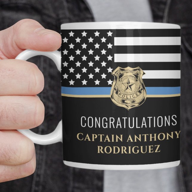 Mug Police Ligne bleue Drapeau Félicitations Retraite (Créateur téléchargé)