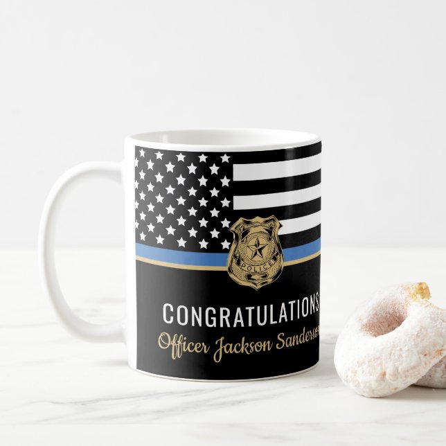Mug Police Ligne bleue Drapeau Félicitations Retraite (Avec donut)