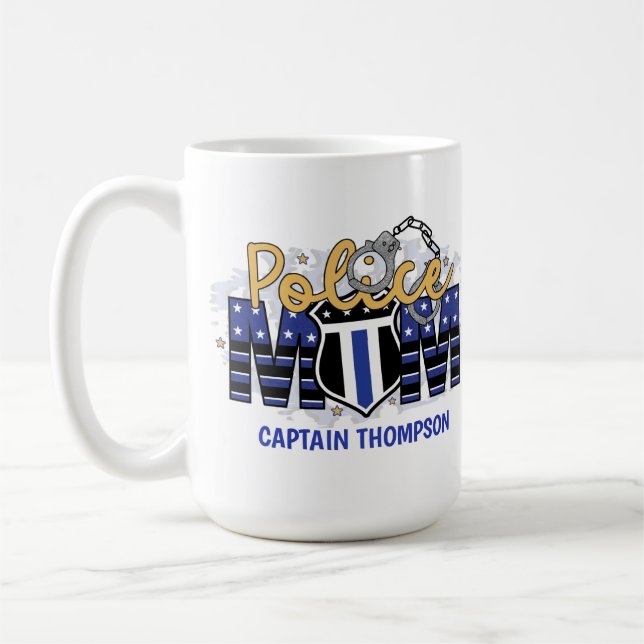 Mug Police Maman Insigne personnalisé Ligne Bleue Minc (Gauche)