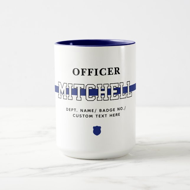 Mug Policier personnalisé Ligne Bleue Mince (Centre)