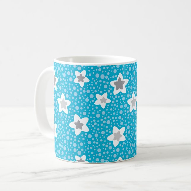 Mug Polka bleu paradisiaque point rétro avec étoiles (Devant gauche)