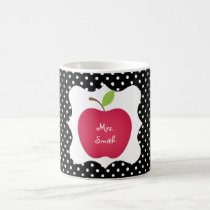 Mug Polka noir et blanc Point rouge pomme enseignant