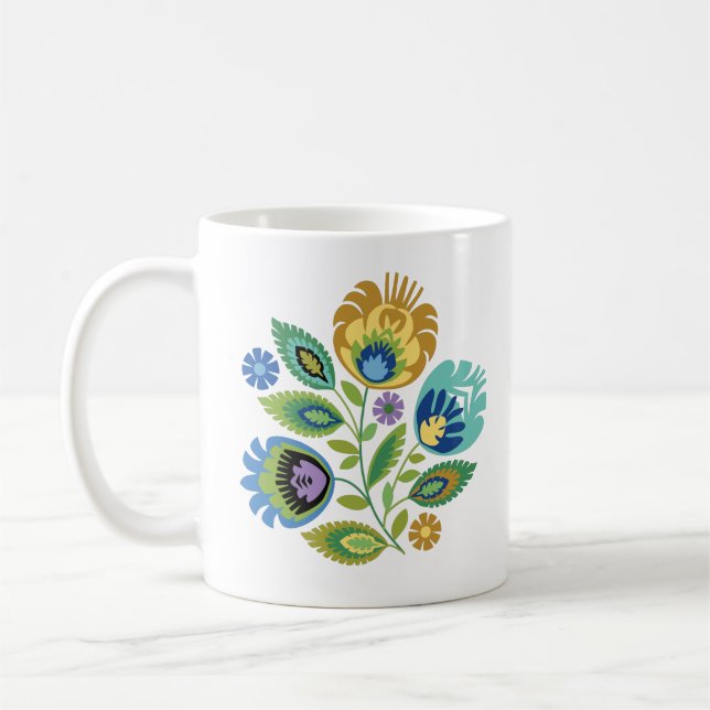 Mug Polonais Floral Yellow Ochre Papercut Design (Gauche)
