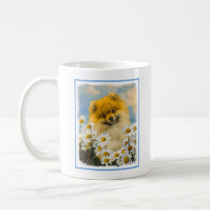 Mug Pomeranian dans les marguerites peignant - art