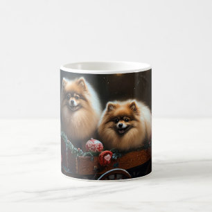 Mug Pomeranian enneigé traîneau décoration de Noël