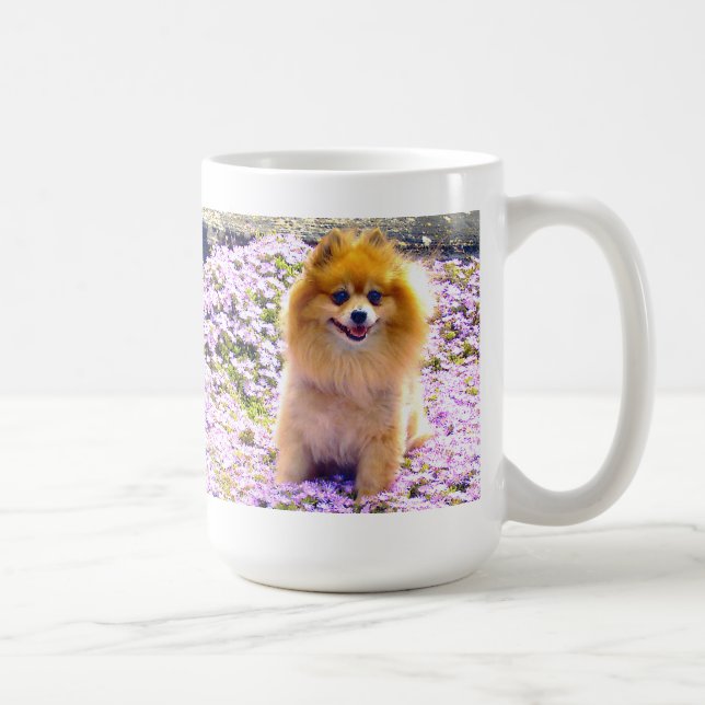 Mug | Pomeranian Marley with Mauve flowers (Right)