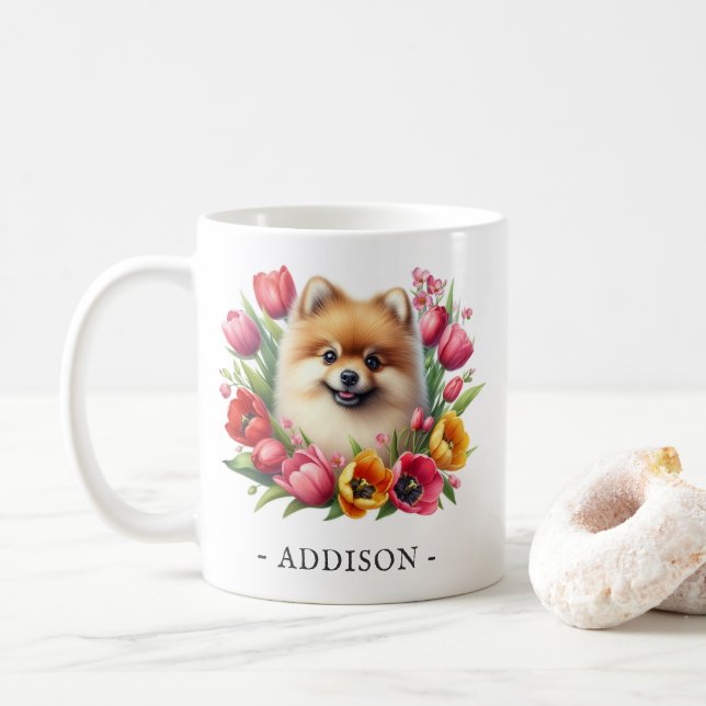 Mug Poméranien personnalisé avec Modèle de nom (Avec donut)