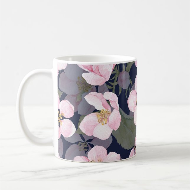 Mug Pomme en fleurs : Aquarelle bleu foncé (Gauche)