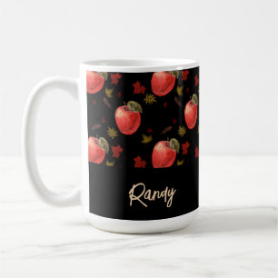 Mug Pommes rouges et feuilles sur noir