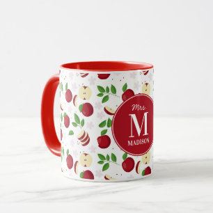 Mug Pommes rouges, fleurs Nom de l'enseignant personna