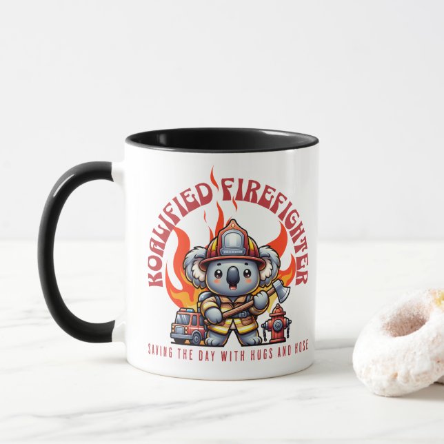 Mug Pompier Koalifié / Pompier avec feu et flammes (Avec donut)