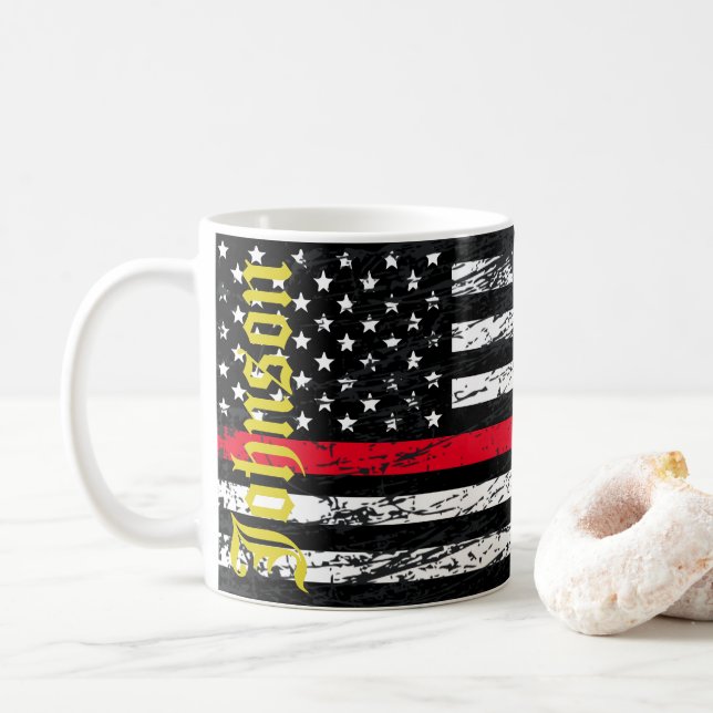 Mug Pompier Mince Ligne Rouge (Avec donut)