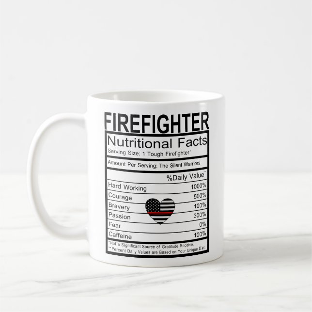 Mug Pompier Mince ligne rouge Coeur Nutrition Étiquett (Gauche)