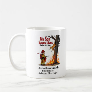 Mug Pompier Unique Avec Chat sur Arbre en Feu