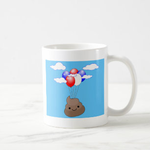 Mug Poo Emoji Voler Avec Des Ballons Dans Le Ciel Bleu