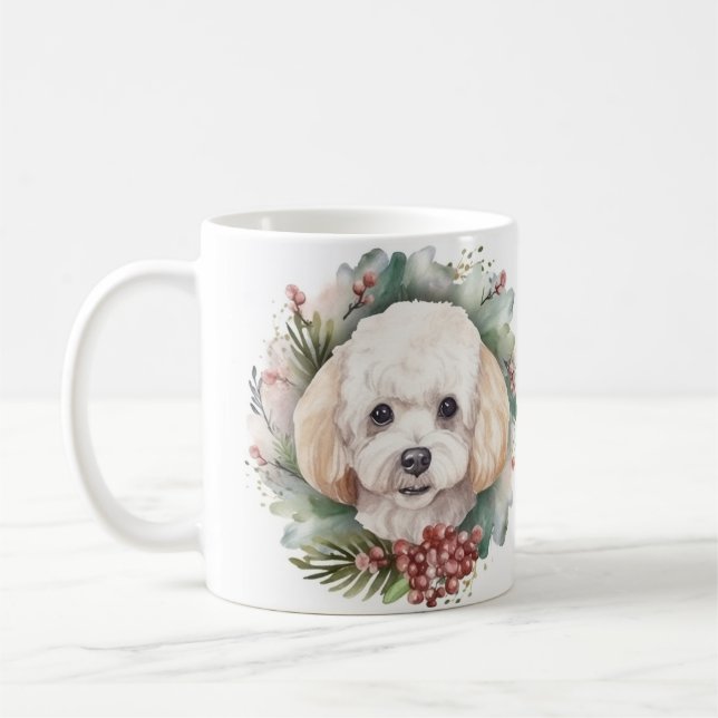 Mug Poodle Noël Wreath Festive Pup (Gauche)