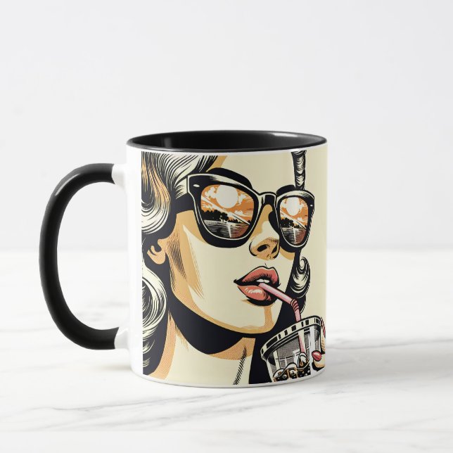 Mug Pop Art Comic Livre Jolie Femme Boire Soda (Gauche)