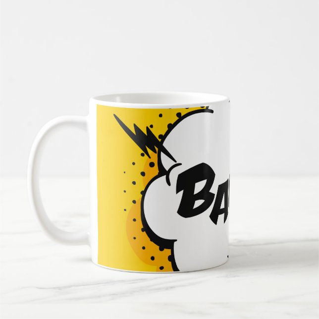 Mug Pop art discours bulle dessin avec du texte. Caric (Gauche)
