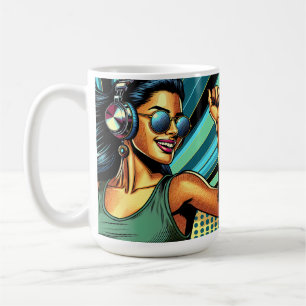 Mug Pop Art Woman dans les casques danser