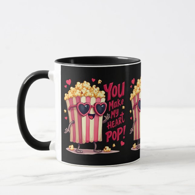 Mug Popcorn Heart Pop Valentine Design (Gauche)