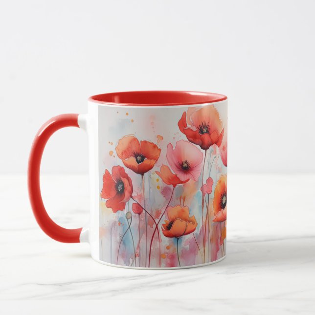 Mug Poppies d'aquarelle rouge dans un champ (Gauche)