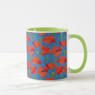 Mug Poppies de champ d'écarlate sur Motif bleu