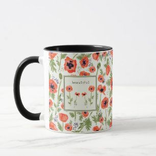 Mug Poppies Elégante Aquarelle Fleurs Nom
