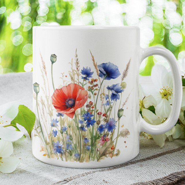 Mug Poppies et fleurs de cornouilles : aquarelle rusti (Créateur téléchargé)