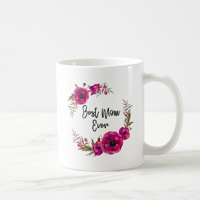 Mug Poppies florales rose Fuchsia Wreath Meilleure mam (Droite)