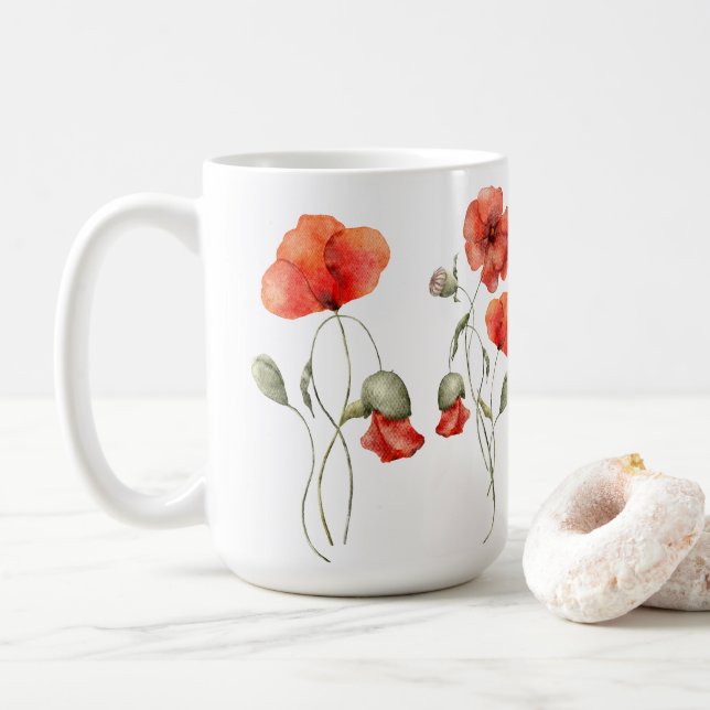Mug Poppies orange sur blanc (Avec donut)