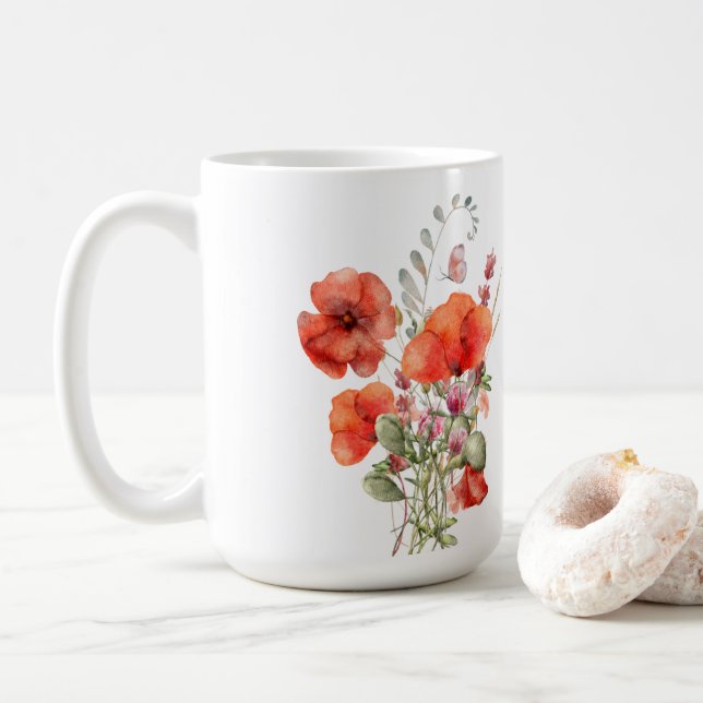 Mug Poppies orange sur blanc (Avec donut)