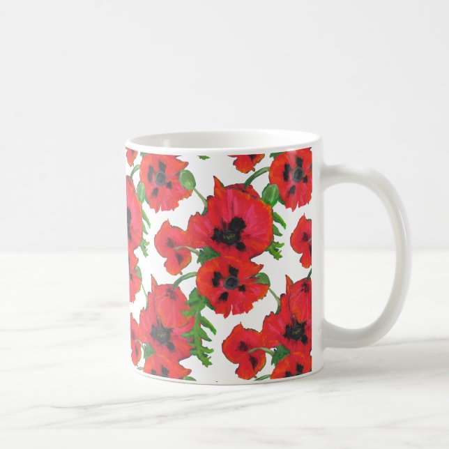 Mug Poppies orientales rouges en blanc pour Customiser (Droite)