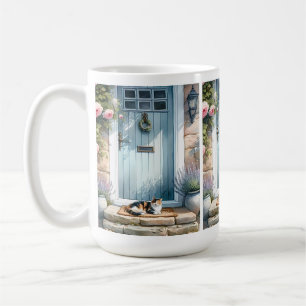 Mug Porche Floral Cottagecore avec Chat Calicot