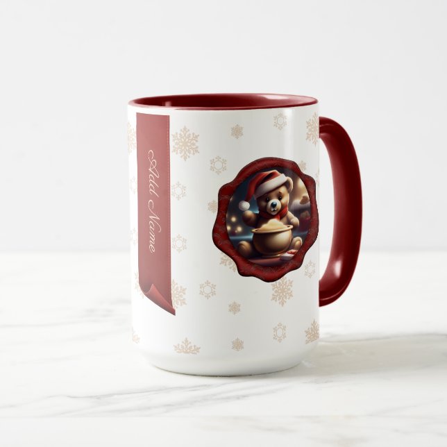 Mug Porridge en teddy de Noël Bannière personnalisée B (Devant droit)