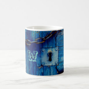 Mug Porte de porte en bois peint rustique chaîne bleu