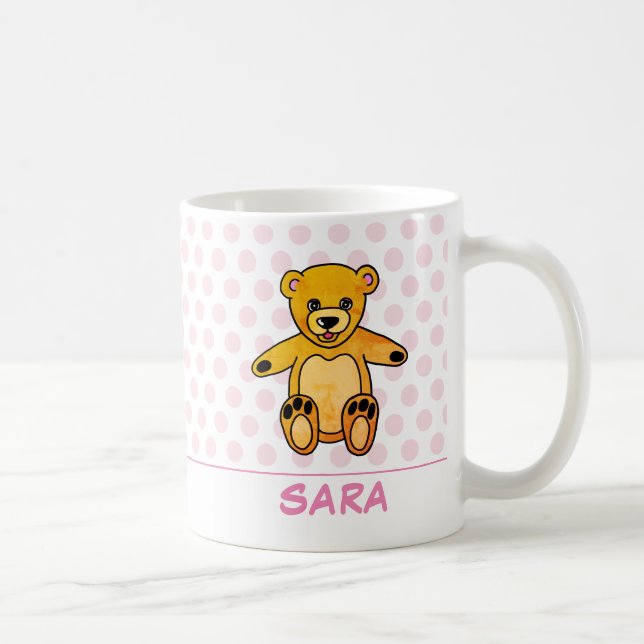 Mug Porte en peluche mignonne Points roses avec nom en (Droite)