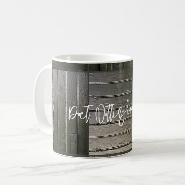 Mug Porte noire Patchwork Horloge Nom Texte Rustique (Devant gauche)